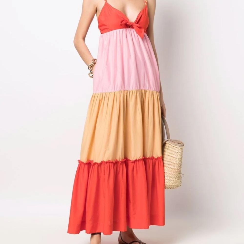 Scotch & Soda Color Block Maxi Dress Tiered Ruffles Side Zipper NWT